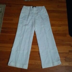 American Living White Linen Cuffed Wide Leg Trousers Size 8
